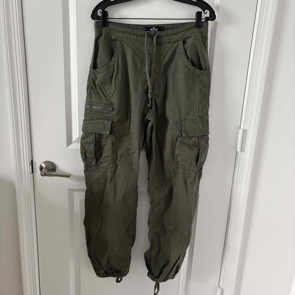 Hollister Parachute Cargo Pants Mens Olive Green Baggy Adjustable Rise S Joggers